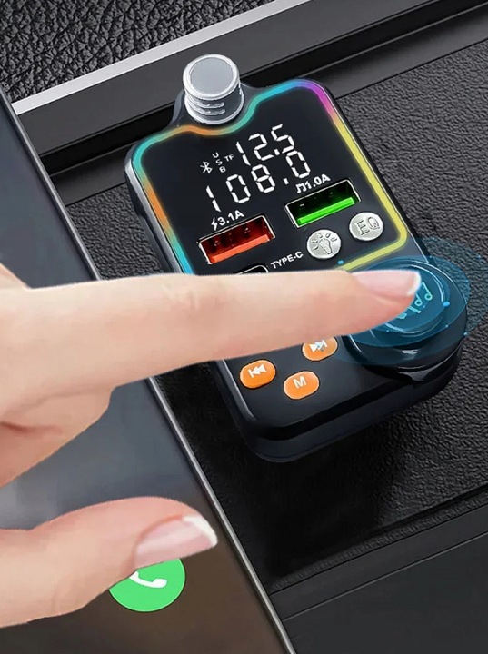 TRANSMITER FM ZESTAW GŁOŚNOMÓWIĄCY BT 5.0 ŁADOWANIE QC 3x USB PD RGB