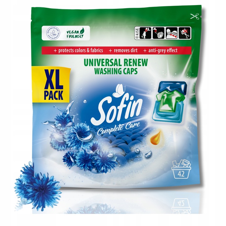 Sofin Kapsułki do Prania Białego i Jasnego Vegan Ochrona Kolorów XL 42szt