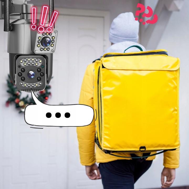 PODWÓJNA ZEWNĘTRZNA KAMERA WIFI SMART IP QUADHD 4MPX APLIKACJA DETEKCJA IR