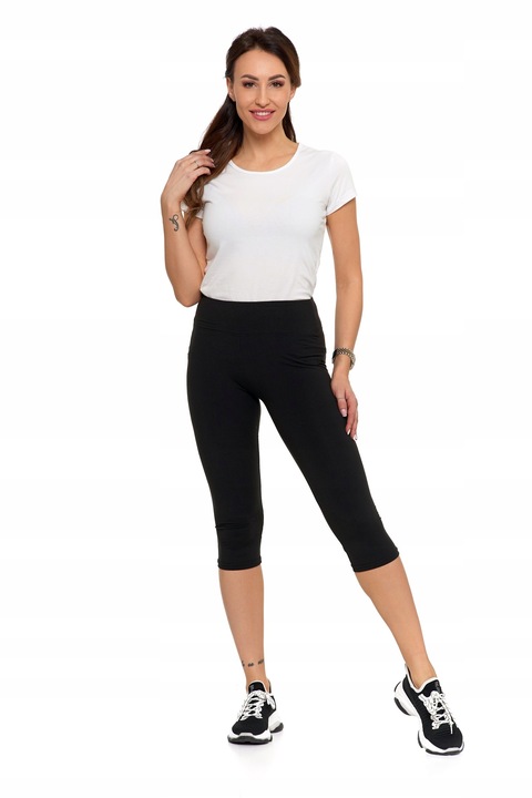 CZARNE GETRY DAMSKIE LEGGINSY 3/4 KLASYCZNE GŁADKIE DOPASOWANE MORAJ L/XL
