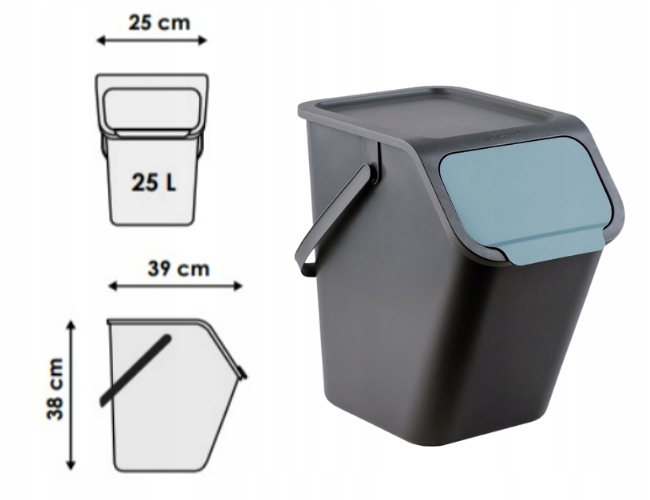 KOSZ NA ŚMIECI POJEMNIK DO SEGREGACJI ODPADÓW PAPIER PLASTIK SZKLO BIO 25 L