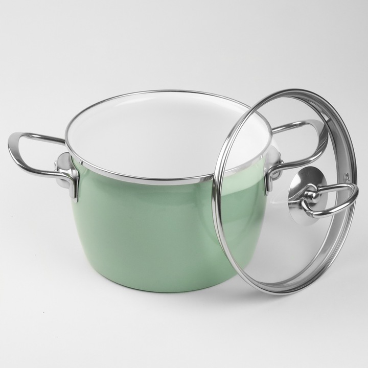 Zestaw garnków emaliowanych 2,3L 3L 4L 5L seledynowe INDUKCJA GAZ MARYNA