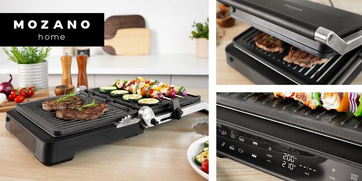 GRILL ELEKTRYCZNY OPIEKACZ ROZKŁADANY 6 PROGRAMÓW 2 TERMOSTATY 2000W