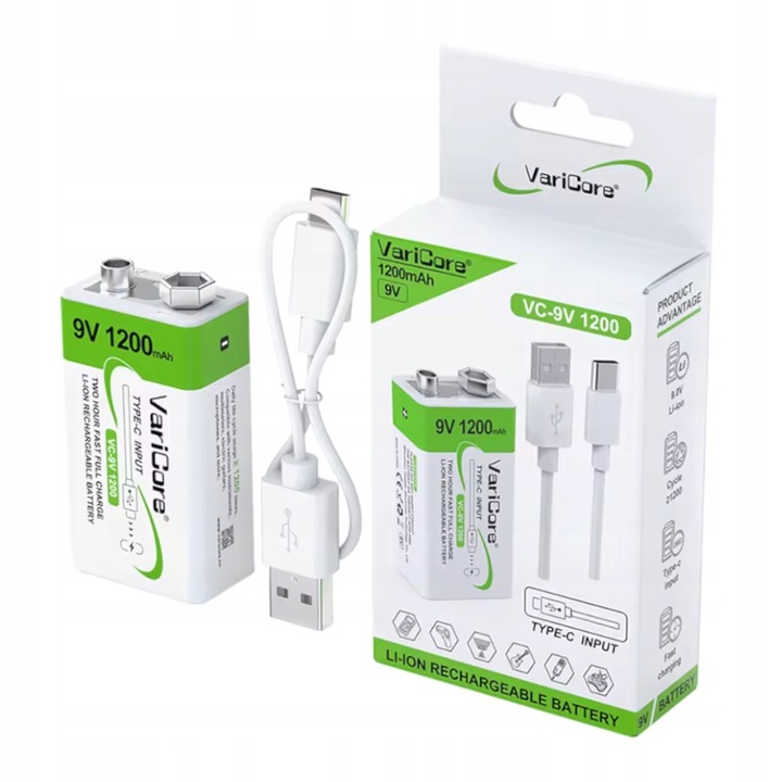 Akumulator bateria ogniwo VariCore VC-9V 1200-USB 9V Li-ion 1200mAh