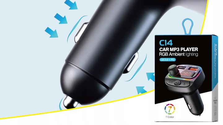 Transmiter bluetooth samochodowy FM USB szybka ładowarka samochodowa