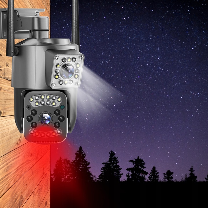 PODWÓJNA ZEWNĘTRZNA KAMERA WIFI SMART IP QUADHD 4MPX APLIKACJA DETEKCJA IR