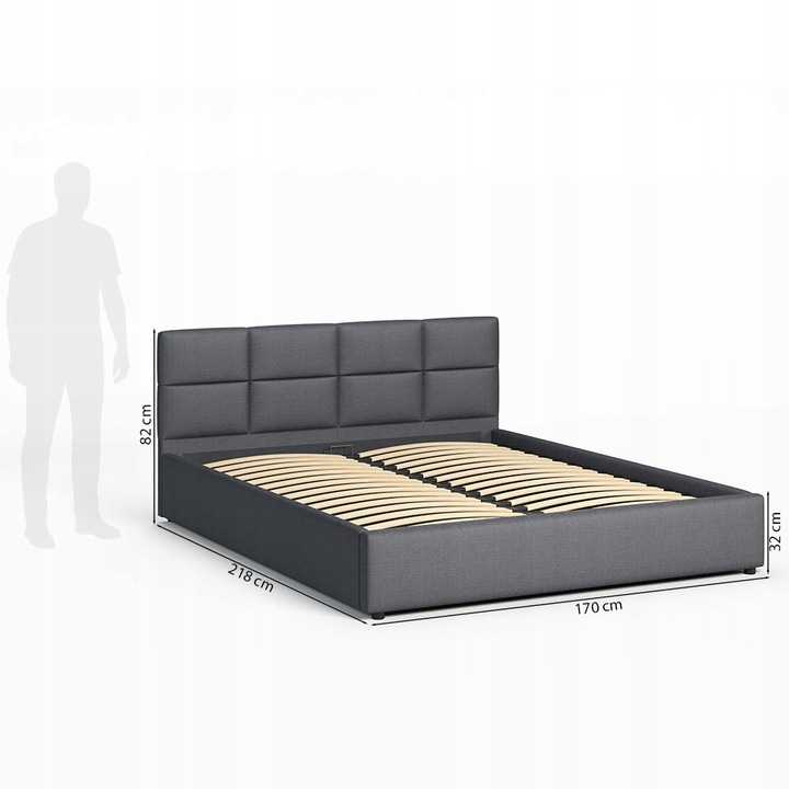 Łóżko tapicerowane 160×200 z pojemnikiem i zagłówkiem Mika szare