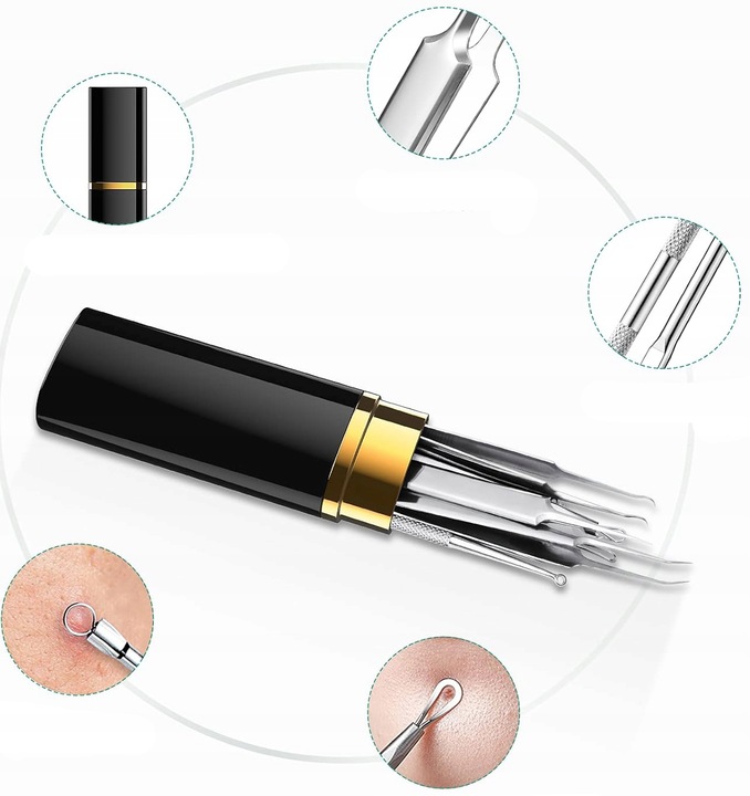 10× łyżeczki UNNY pęseta igła do usuwania zaskórników wągrów pryszczy