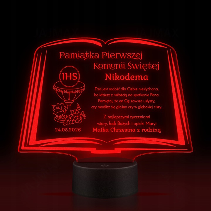 Pamiątka Pierwszej Komunii Świętej LAMPKA LED prezent na Komunię