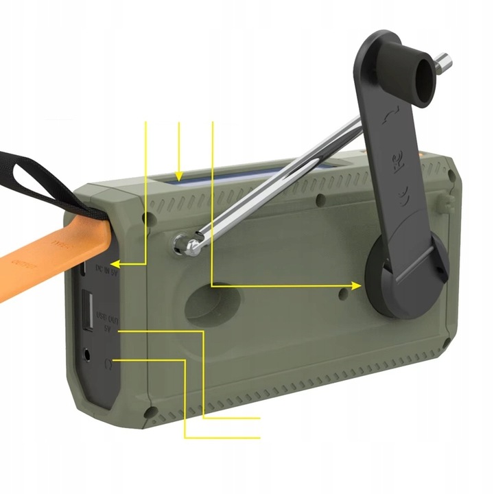 PRZENOŚNE RADIO SOLARNE KORBKA SOS AI&JL DYNAMO AWARYJNE LATARKA