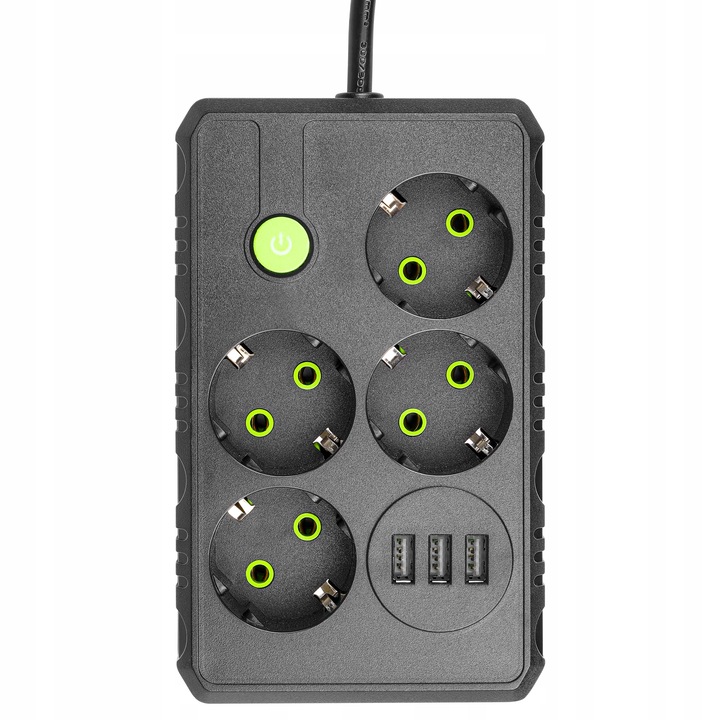 Przedłużacz listwa zasilająca 2m 4 GNIAZDA UZIEMIENIE 3x USB CZARNY