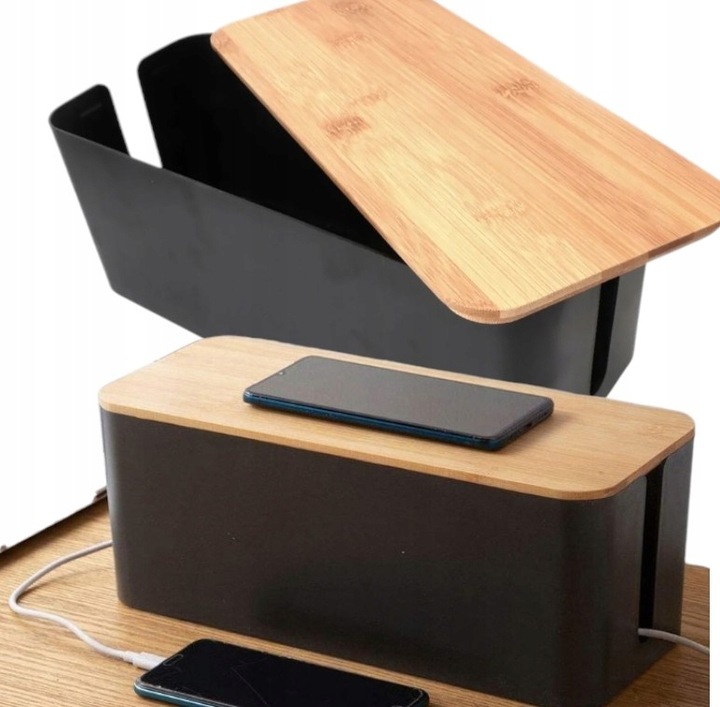 ORGANIZER POJEMNIK PUDEŁKO MASKOWNICA NA KABLE LISTWY DUŻY BIUROWY CZARNY L