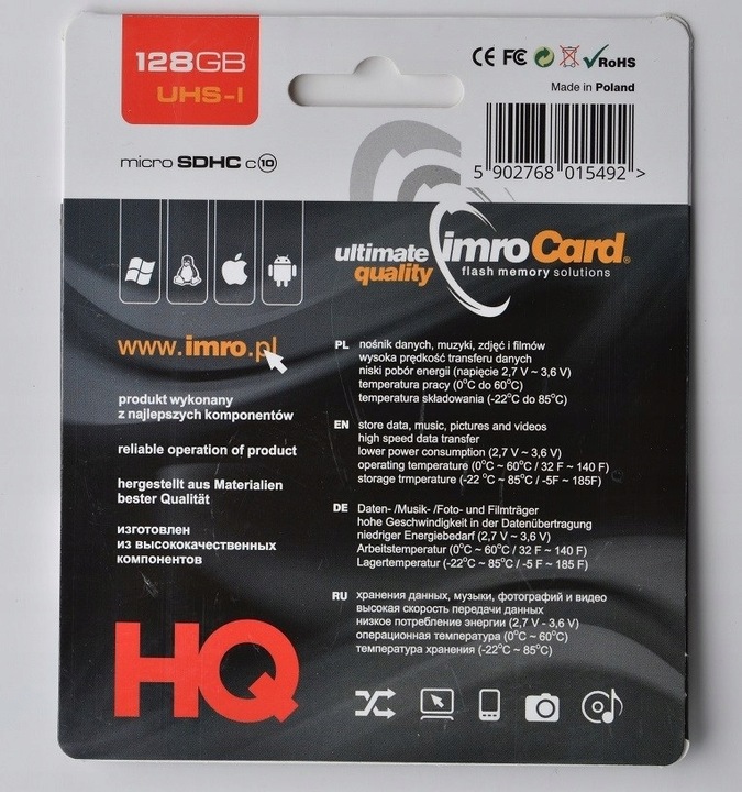 Karta Pamięci IMRO microSD 128GB 100MB/s HIGHSPEED z Adapterem
