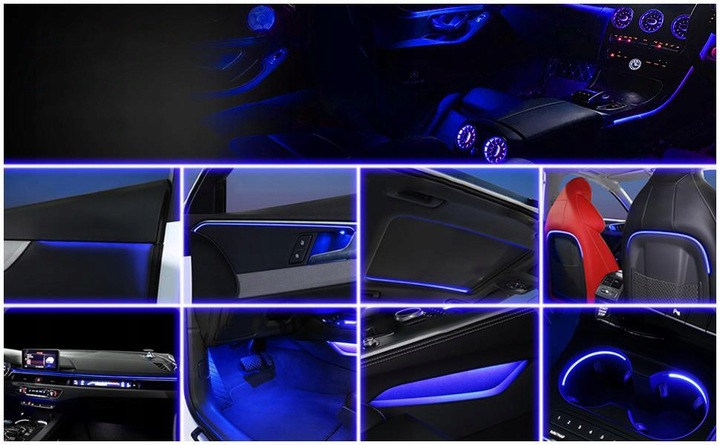 Światłowód do Samochodu Oświetlenie Ambient LED RGB 7m APKA+PILOT ZESTAW XL