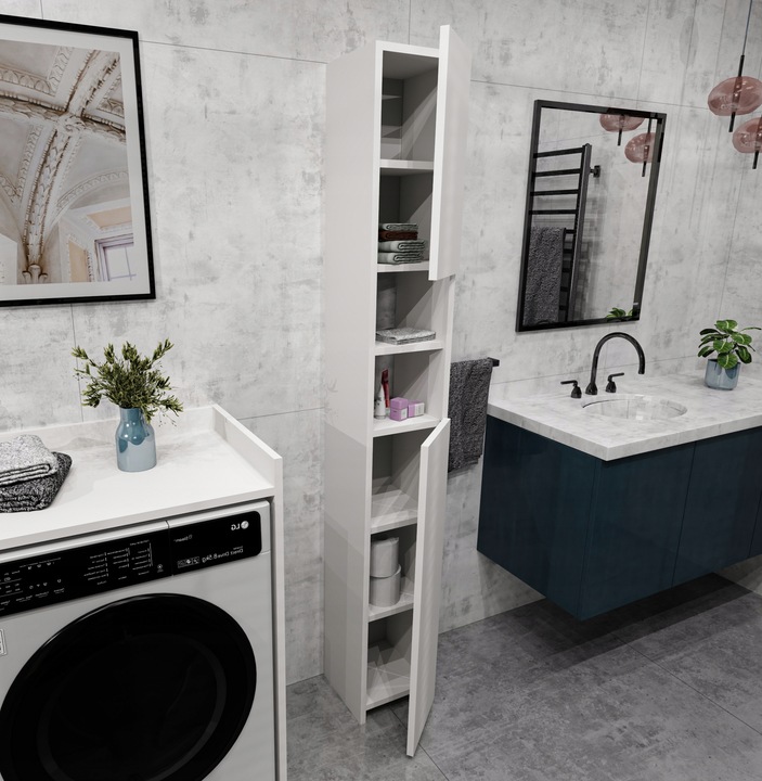 Szafka łazienka słupek łazienkowa stojąca wąska regał półka biały