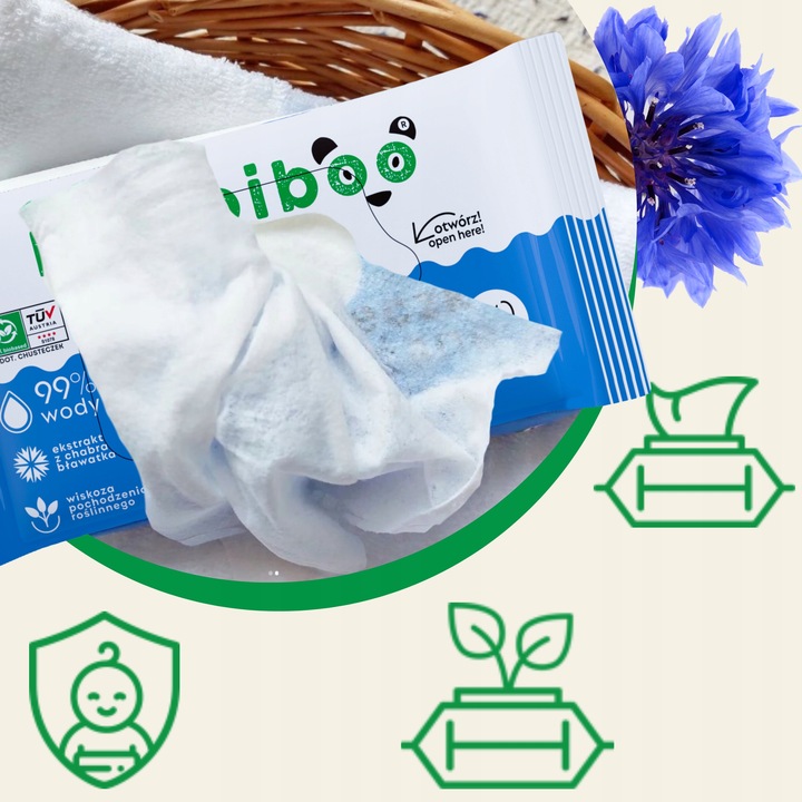 Chusteczki nawilżane Bambiboo 4x60szt. z ekstraktem z bławatka 99% wody