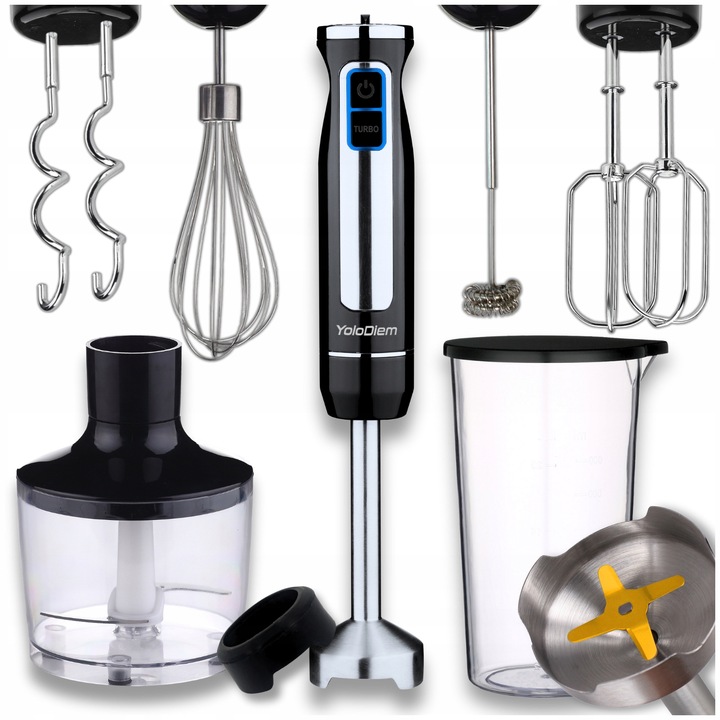 BLENDER RĘCZNY WIELOFUNKCYJNY 9W1 1500W PRO 4 TYTANOWE OSTRZA BOGATY