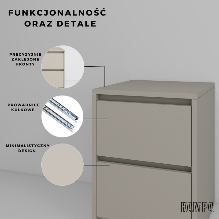 Praktyczna Szafka Nocna KASZMIR 2 szuflady stolik nocny loft
