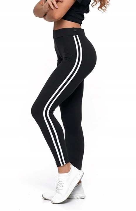 Legginsy z Lampasem Czarne Wysoki Stan Kryjące Miękkie Wygodne MORAJ
