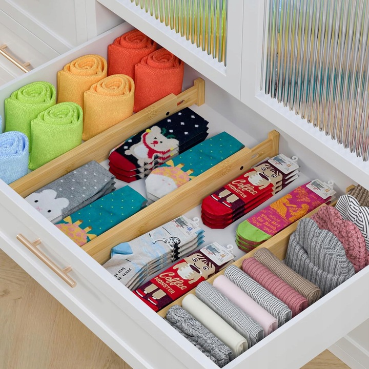 4x BAMBUSOWY ORGANIZER DO SZUFLADY SEPARATOR PRZEGRÓDKA ROZSZERZANY