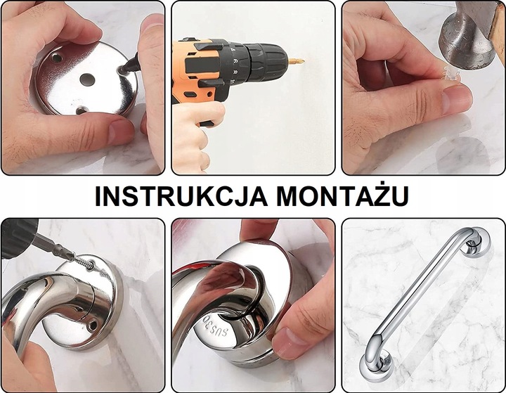 PORĘCZ UCHWYT ŁAZIENKOWY PROSTY DO WANNY DRZWI x2 CHROM POD PRYSZNIC 30CM