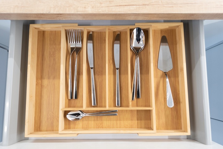 WKŁAD DO SZUFLADY NA SZTUĆCE BAMBUSOWY DREWNIANY ORGANIZER ROZSUWANY