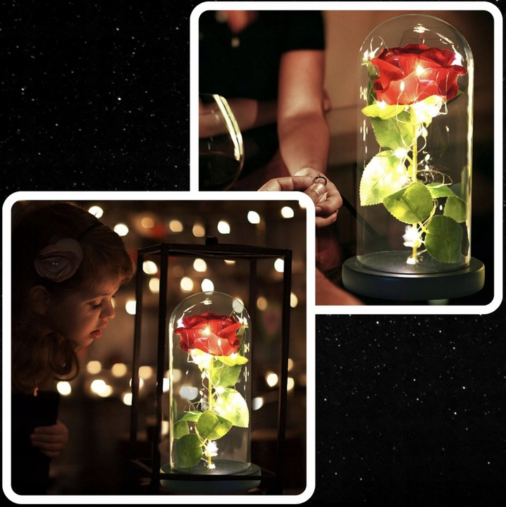 WIECZNA RÓŻA W SZKLE LED PREZENT NA DZIEŃ BABCI KOBIET WALENTYNKI GRAWER