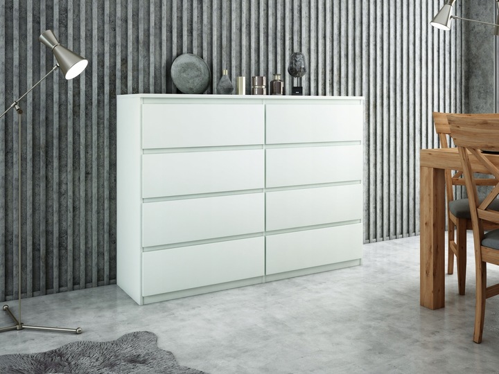 Pojemna Duża Komoda 8 Szuflad 120cm Biała Salonu Sypialni Od