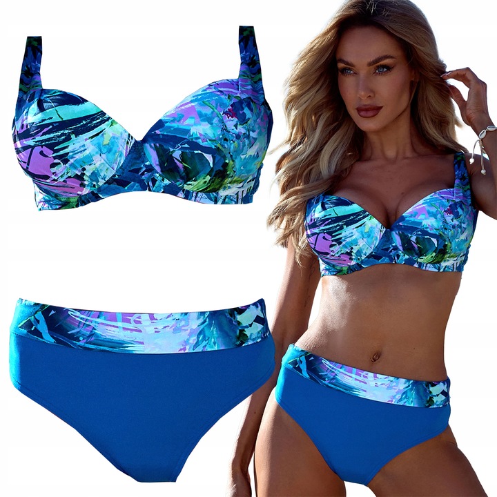 STRÓJ KĄPIELOWY DWUCZĘŚCIOWY KOSTIUM DAMSKI WYSOKI STAN USZTYWNIANY PUSH UP