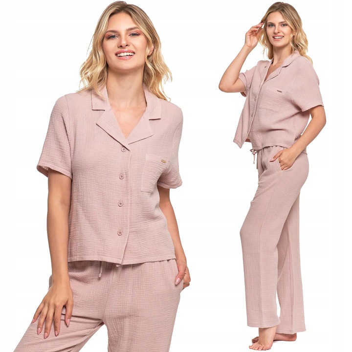 Moraj Długa Bardzo delikatna Piżama Damska z Muślinu Beżowa 5000-008 M