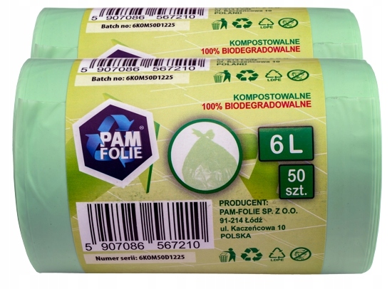 WORKI NA ŚMIECI Biodegradowalne Kompostowalne Ekologiczne 6L 200 szt