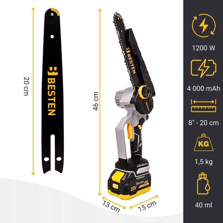 Pilarka Piła Łańcuchowa Akumulatorowa Bezszczotkowa 2XAKU 8 Cali