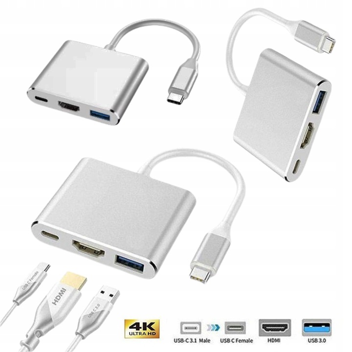 Adapter USB-C do MacBook Multiport HDMI, VGA, USB 3.0, PD USB-C 3.1 4K
