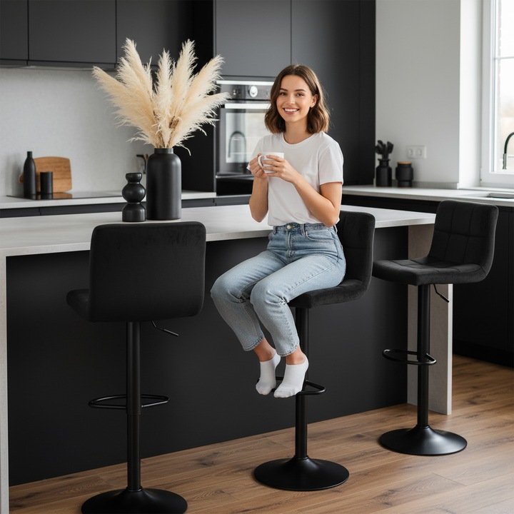 KRZESŁO BAROWE OBROTOWE HOKER WELUROWY REGULOWANE PIKOWANE KUCHENNY