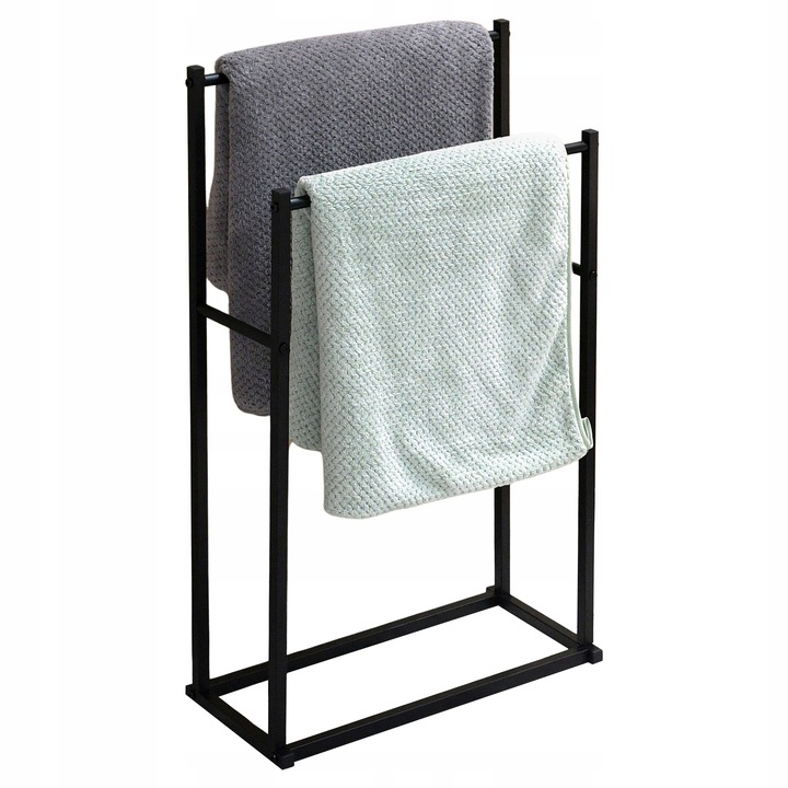 WIESZAK STOJAK NA RĘCZNIKI STOJĄCY PODŁOGOWY ŁAZIENKOWY METALOWY 2 RAMIONA