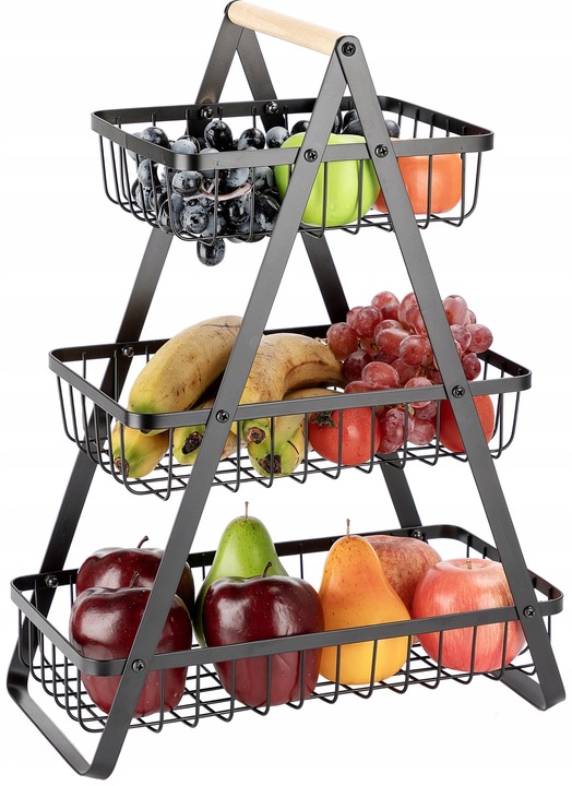 Koszyk TRZYPOZIOMOWY 3 piętrowy na owoce warzywa metalowy czarny Z