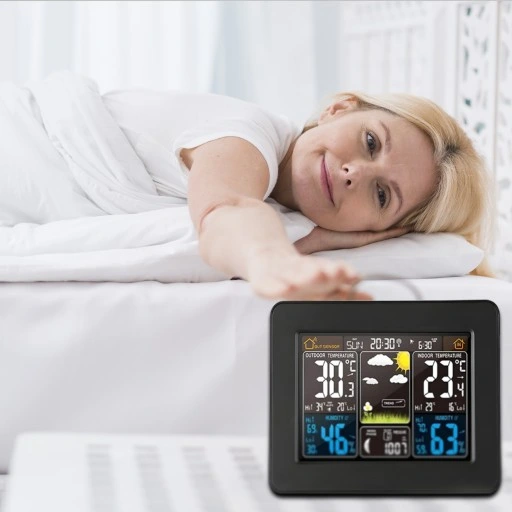 BEZPRZEWODOWA STACJA POGODY LCD POGODOWA HIGROMETR BAROMETR DCF + CZUJNIK