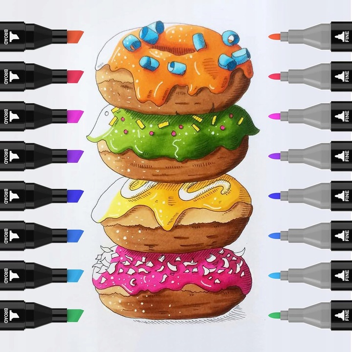 MARKERY ALKOHOLOWE FLAMASTRY MAZAKI PISAKI DWUSTRONNE ZESTAW 80 SZT + TORBA