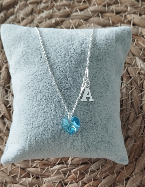 Naszyjnik SREBRNY SERCE SWAROVSKI dowolna literka łańcuszek z sercem