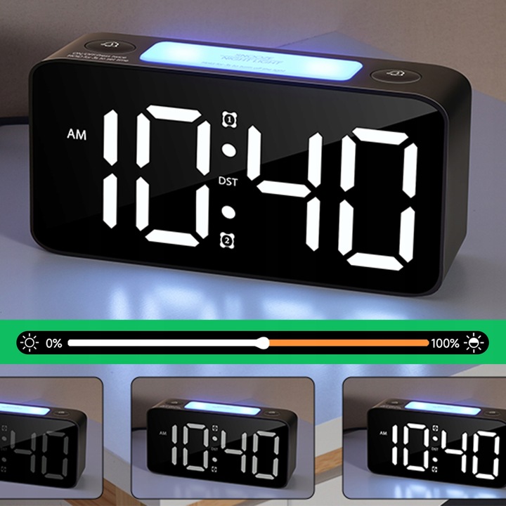 ELEKTRONICZNY BUDZIK LED ZEGAR STOŁOWY STOJĄCY RGB GŁOŚNY CZAS ALARM LAMPKA