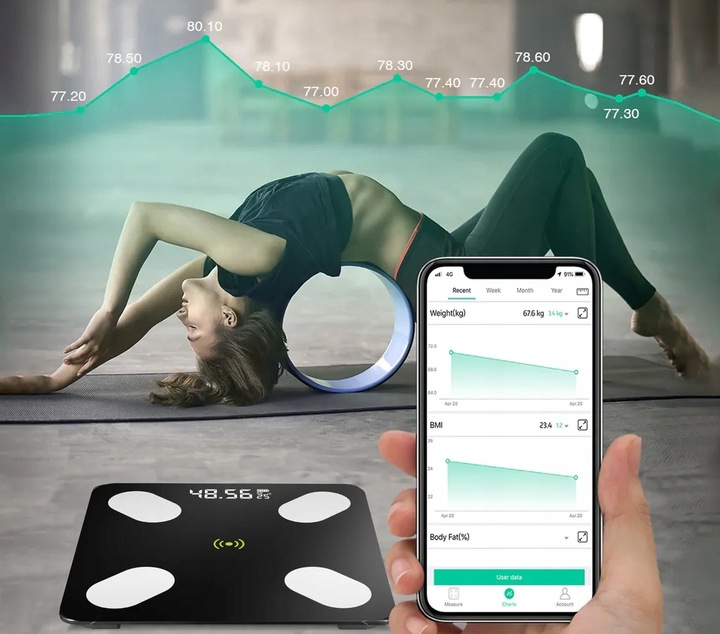 WAGA ŁAZIENKOWA ANALITYCZNA SLIM 180KG SMART+ 31w1 ANDROID iOS