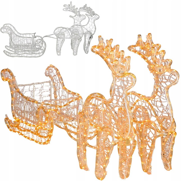 RENIFERY Z SANIAMI ŚWIECĄCE DUŻE 150cm OZDOBA Z GŁOWĄ SANIAMI DEKORACJA XXL