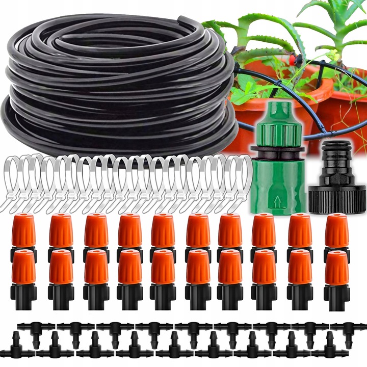 ZESTAW NAWADNIANIA KROPELKOWEGO SYSTEM AUTOMATYCZNY 20M+KROPLOWNIKI OPASKI