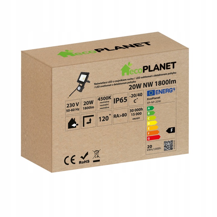 Halogen LED 20W 1800lm Lampa z Czujnik Ruchu Zmierzchu Naświetlacz