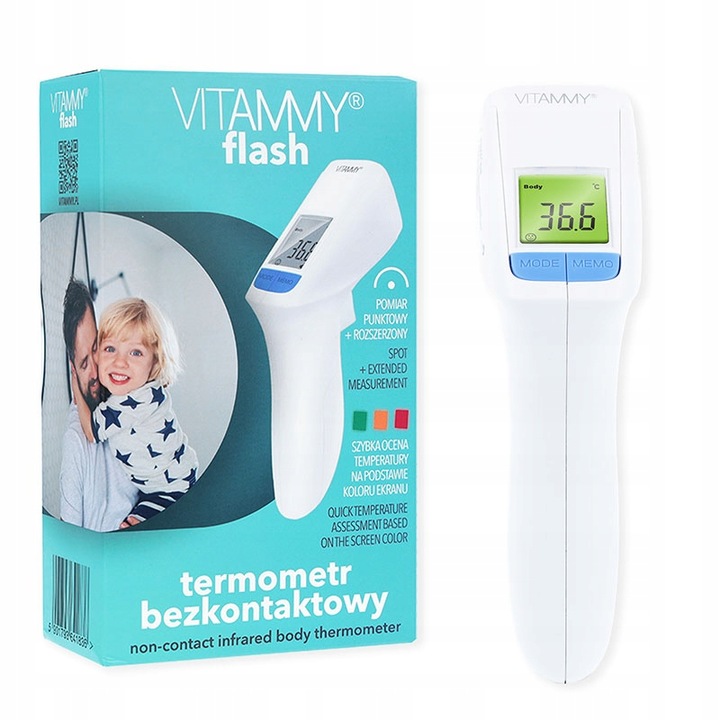 TERMOMETR BEZDOTYKOWY ELEKTRONICZNY NA PODCZERWIEŃ VITAMMY FLASH CERTYFIKAT