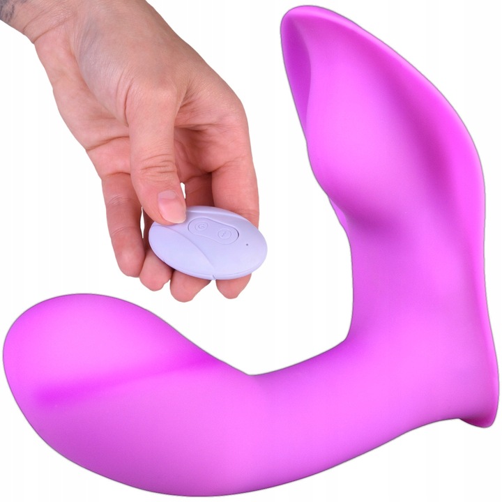 Wibrator z Penisem do Pochwy i Łechtaczki, Motylek do Majtek Na Pilota