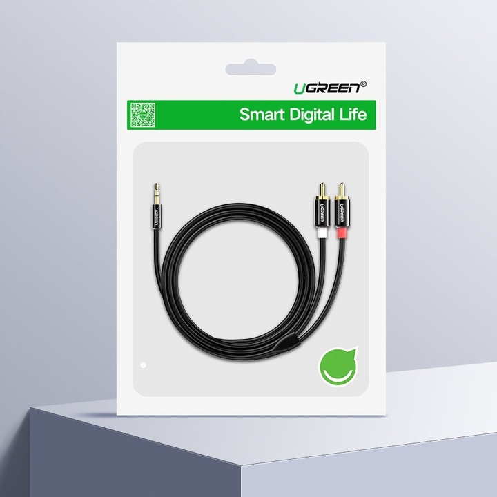 KABEL AUDIO UGREEN MINI JACK 3,5 mm DO 2RCA CINCH MOCNY PRZEWÓD 3M