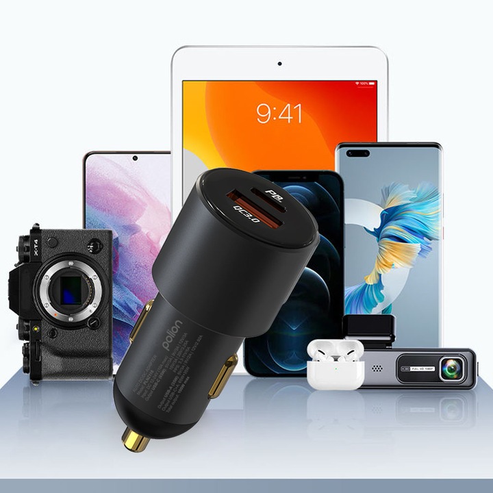 Ładowarka samochodowa do laptopa POLION USB-C USB-A 65W+35W QC3.0 PD 3A