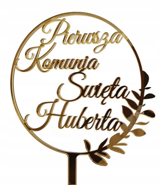 Topper na komunię z imieniem złoty Pierwsza Komunia IMIĘ złote lustro tort