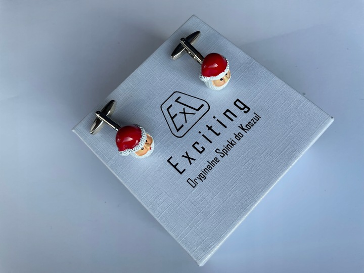 Okolicznościowe spinki do mankietów EXC Mikołaj Gwiazdor w Białej Szkatułce